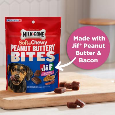 Show full view: Milk-Bone Peanut Buttery Bites Real Peanut Butter & Bacon Soft & Chewy Dog Treats, 4.5-oz bag slide 6 of 12