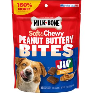 Milk-Bone Peanut Buttery Bites with Jif Peanut Butter Soft & Chewy Dog Treats, 11.8-oz bag