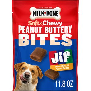 Milk-Bone Peanut Buttery Bites with Jif Peanut Butter Soft & Chewy Dog Treats, 11.8-oz bag