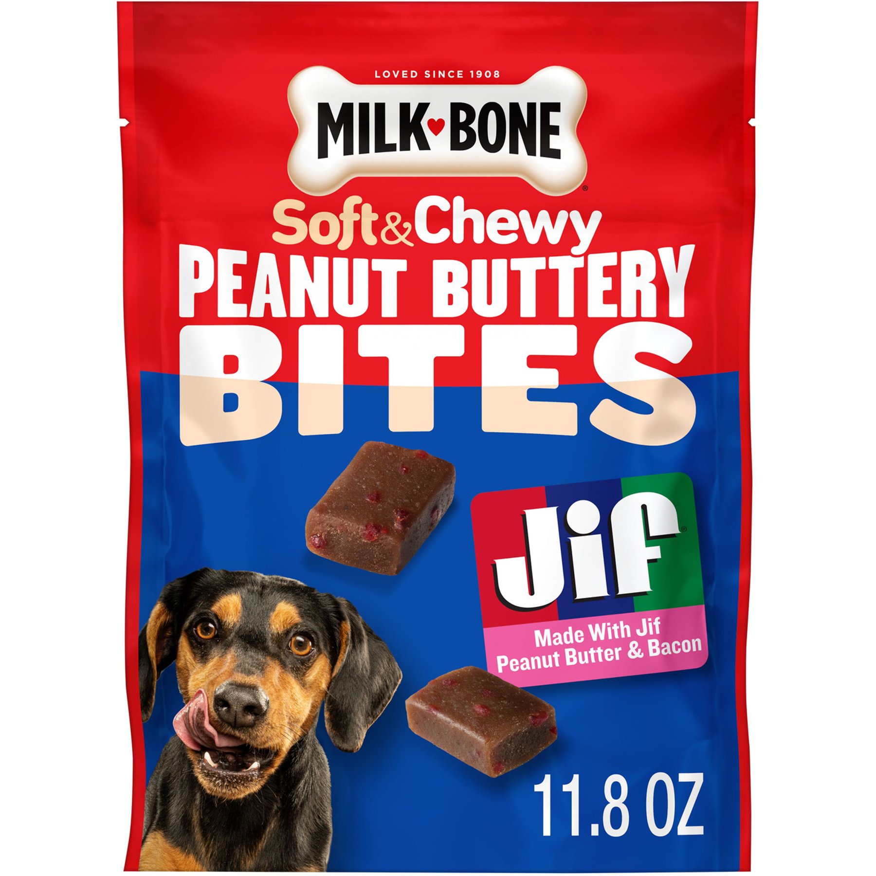 Milk-Bone Peanut Buttery Bites with Real Peanut Butter & Bacon Soft & Chewy Dog Treats, 11.8-oz bag