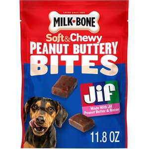Milk-Bone Peanut Buttery Bites with Real Peanut Butter & Bacon Soft & Chewy Dog Treats, 11.8-oz bag