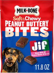 Milk-Bone Peanut Buttery Bites with Real Peanut Butter & Bacon Soft & Chewy Dog Treats, 11.8-oz bag