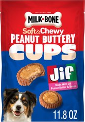 Milk-Bone Peanut Buttery Cups with Jif Peanut Butter & Real Bacon Soft & Chewy Dog Treats, 11.8-oz bag slide 1 of 9