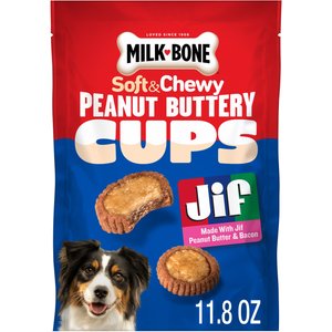 Milk-Bone Peanut Buttery Cups with Jif Peanut Butter & Real Bacon Soft & Chewy Dog Treats, 11.8-oz bag