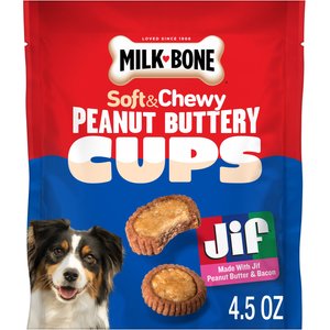 Milk-Bone Peanut Buttery Cups with Jif Peanut Butter & Real Bacon Soft & Chewy Dog Treats, 4.5-oz bag