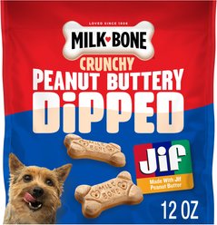 Milk-Bone Peanut Buttery Dipped Dog Biscuits with Jif Peanut Butter Dog Treats, 12-oz bag