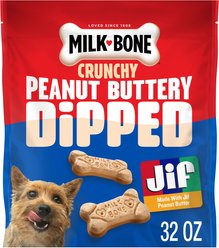 Milk-Bone Peanut Buttery Dipped Dog Biscuits with Jif Peanut Butter Dog Treats, 32-oz bag