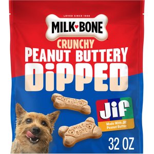 Milk-Bone Peanut Buttery Dipped Dog Biscuits with Jif Peanut Butter Dog Treats, 32-oz bag
