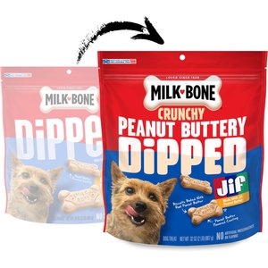 Milk-Bone Peanut Buttery Dipped Dog Biscuits with Jif Peanut Butter Dog Treats, 32-oz bag