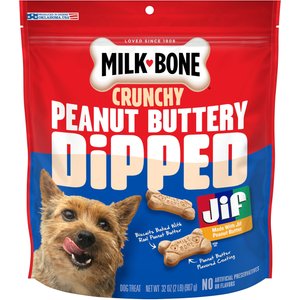 Milk-Bone Peanut Buttery Dipped Dog Biscuits with Jif Peanut Butter Dog Treats, 32-oz bag