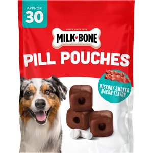 Milk-Bone Pill Pouches Hickory Smoked Bacon Flavor Soft & Chewy Dog Treats, 30 count bag
