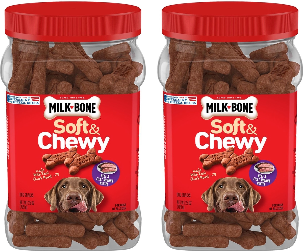 MILK-BONE Soft Chewy Beef Filet Mignon Recipe Dog Treats, 25