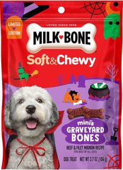 Milk-Bone Soft & Chewy Mini’s Graveyard Bones Beef & Filet Mignon Halloween Dog Treats, 3.7-oz pouch