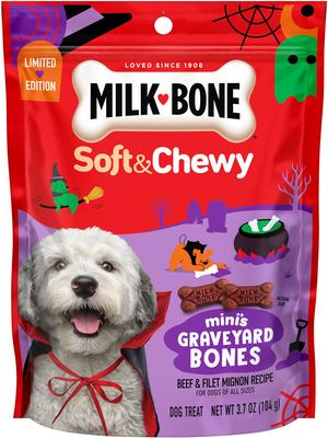 Show full view: Milk-Bone Soft & Chewy Mini’s Graveyard Bones Beef & Filet Mignon Halloween Dog Treats, 3.7-oz pouch slide 10 of 11