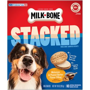 Milk-Bone Stacked Biscuits Molasses & Peanut Butter Flavor Dog Treats, 10-oz box