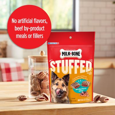 Show full view: Milk-Bone Stuffed Biscuits with Real Bacon & Beef Dog Treats, 10-oz pouch, case of 5 slide 5 of 11