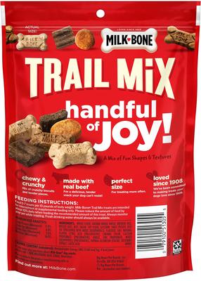 Show full view: Milk-Bone Trail Mix with Real Beef & Sweet Potato Chewy & Crunchy Dog Treats, 9-oz bag, bundle of 6 slide 4 of 12
