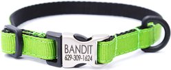 Mimi Green Engraved Buckle Ribbon Standard Cat & Dog Collar, Apple, Small