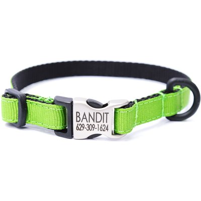 Mimi Green Mimi Green Engraved Buckle Ribbon Standard Cat & Dog Collar, Apple, X-Small