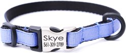Mimi Green Engraved Buckle Ribbon Standard Cat & Dog Collar, Bluebird, Small