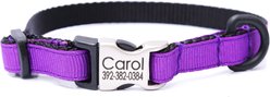 Mimi Green Engraved Buckle Ribbon Standard Cat & Dog Collar, Purple, Small