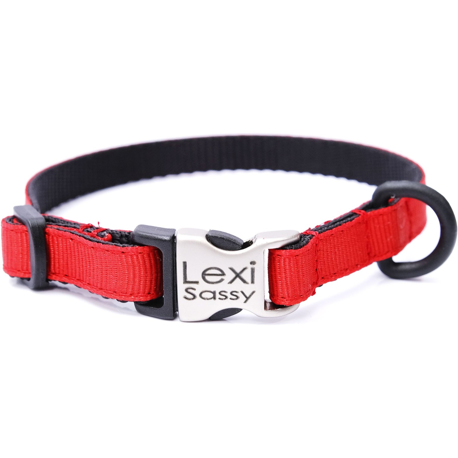 Mimi Green Engraved Buckle Ribbon Standard Cat & Dog Collar, Red, Small