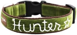 Mimi Green Hand Embroidered Velvet Personalized Dog Collar, Hunter Green, Medium: 12 to 15-in neck, 1-in wide