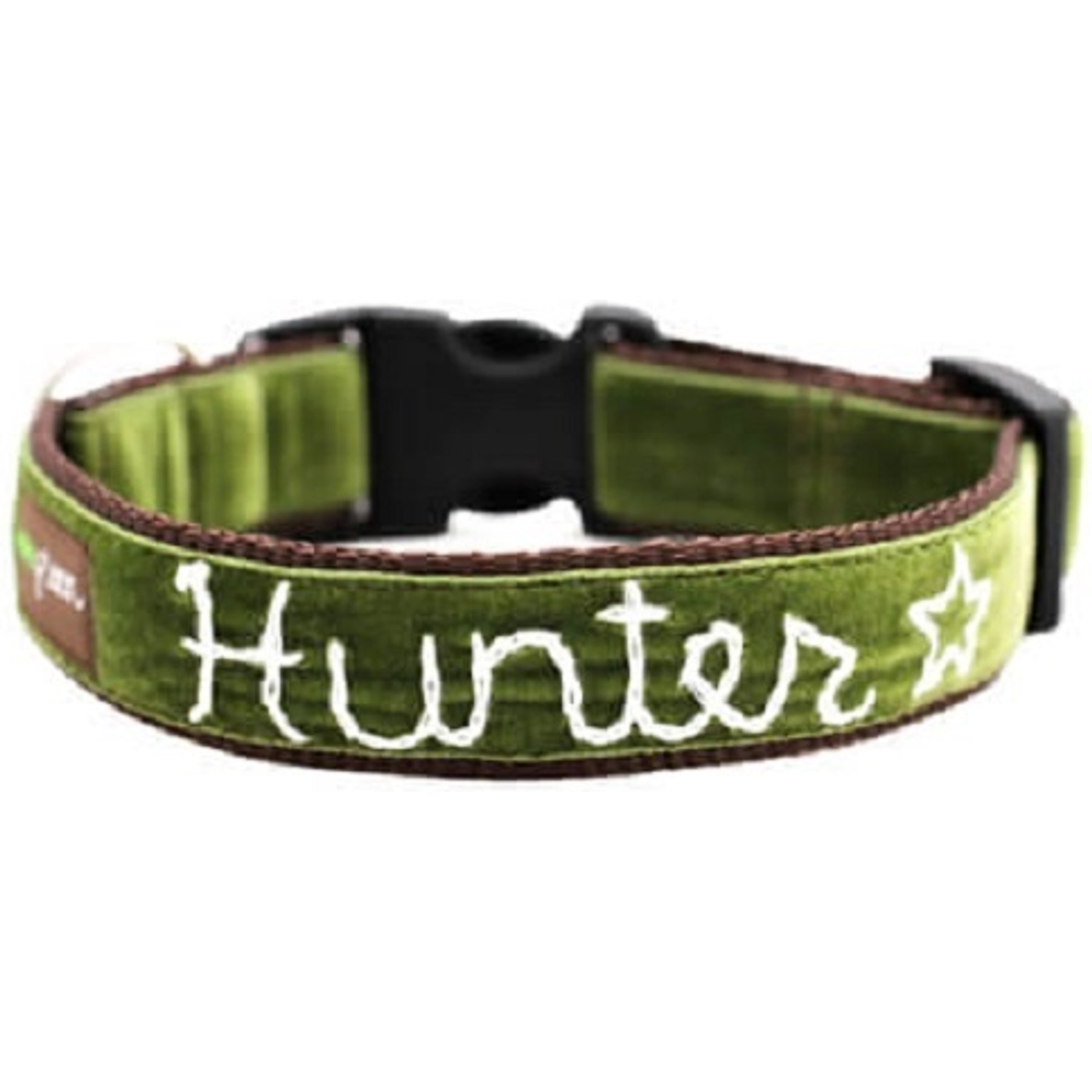 Mimi Green Hand Embroidered Velvet Personalized Dog Collar, Hunter Green, Medium: 12 to 15-in neck, 1-in wide