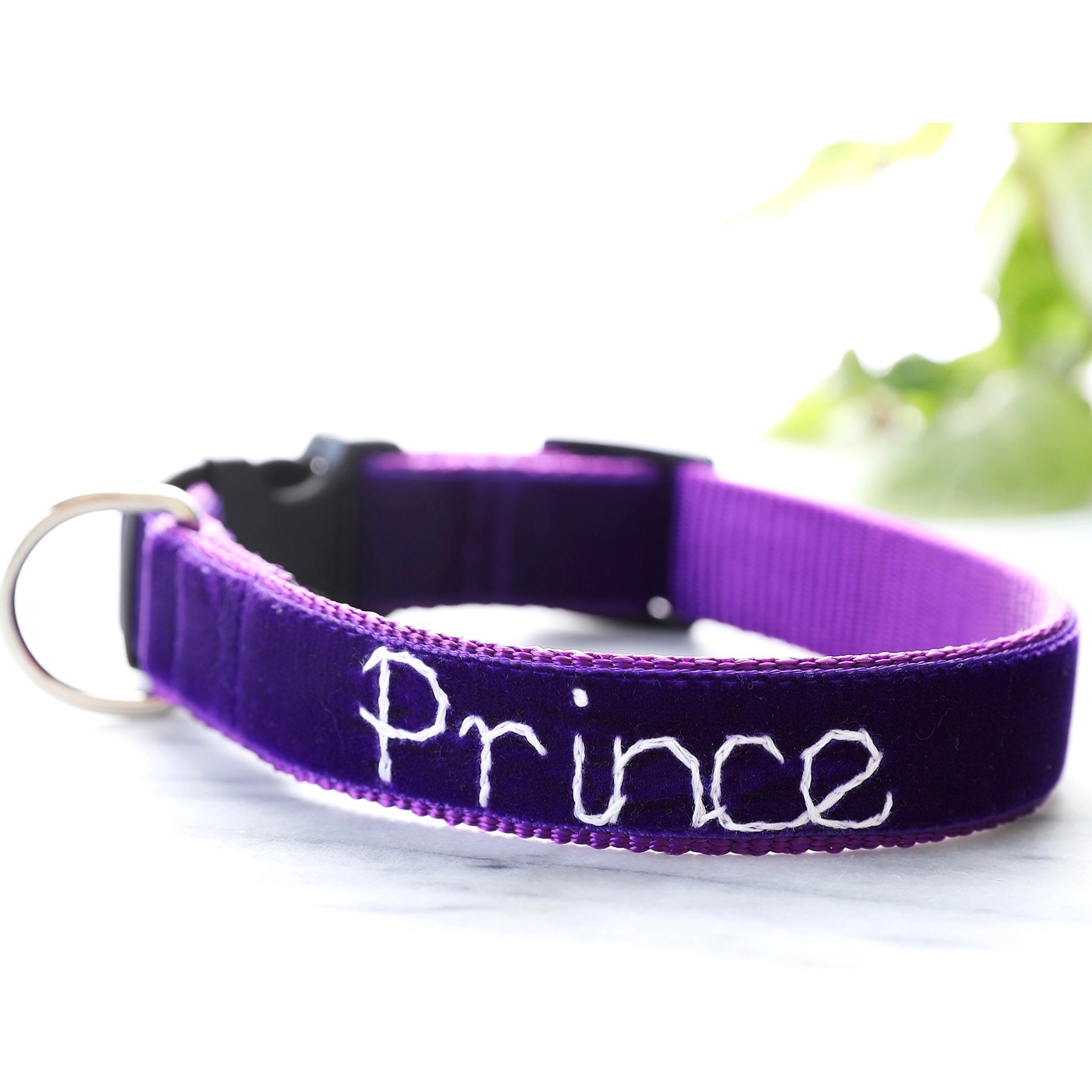 Mimi Green Hand Embroidered Velvet Personalized Dog Collar, Prince Purple, X-Large: 22 to 26-in neck, 1-in wide