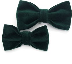 Mimi Green Holiday Velveteen Bow Tie Dog Collar Accessory, Forest Green, Small