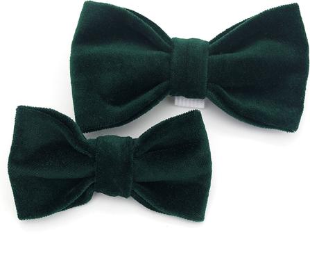 Show full view: Mimi Green Holiday Velveteen Bow Tie Dog Collar Accessory, Forest Green, Small slide 1 of 7