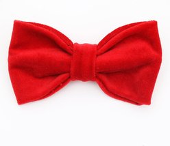 Mimi Green Holiday Velveteen Bow Tie Dog Collar Accessory, Scarlet Red, Small