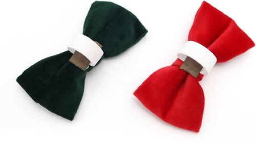 Show full view: Mimi Green Holiday Velveteen Bow Tie Dog Collar Accessory, Scarlet Red, Small slide 4 of 7