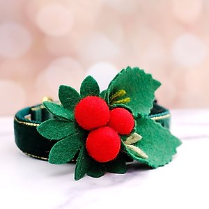 Mimi Green Holly Dog & Cat Collar Accessory, Red/Green, Medium