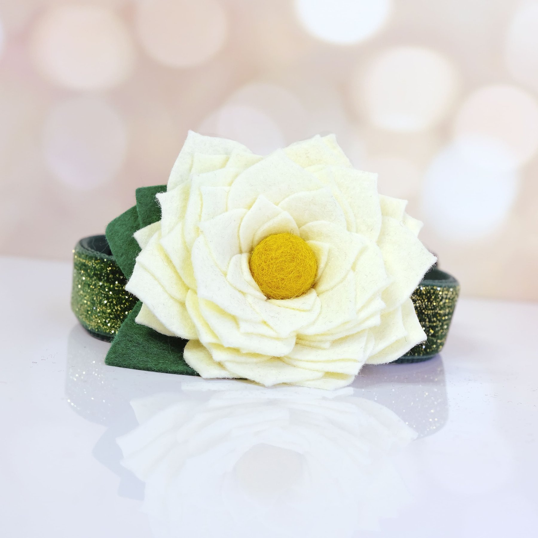 Mimi Green Joy Holiday Flower Dog Collar Accessory, Cream, Medium
