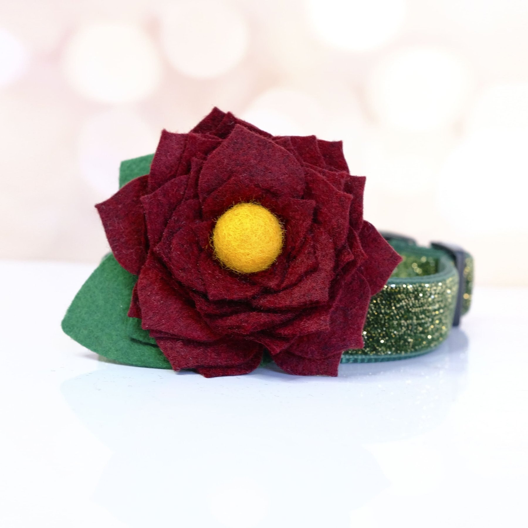 Mimi Green Joy Holiday Flower Dog Collar Accessory, Dark Red, Medium