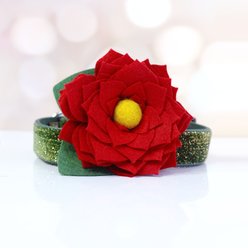 Mimi Green Joy Holiday Flower Dog Collar Accessory, Red, Medium