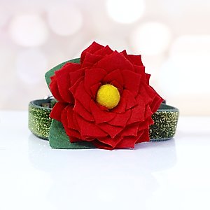 Mimi Green Joy Holiday Flower Dog Collar Accessory, Red, Small