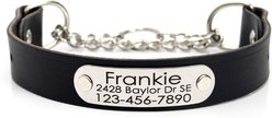 Mimi Green Leather Martingale Dog Collar with ID Riveted Nameplate, Black, Medium
