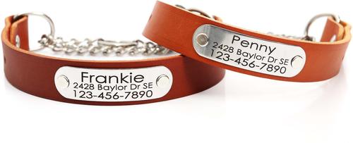 Show full view: Mimi Green Leather Martingale Dog Collar with ID Riveted Nameplate, Black, Medium/Long slide 4 of 6