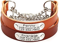 Mimi Green Leather Martingale Dog Collar with ID Riveted Nameplate, Brown, Large slide 2 of 4