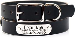 Mimi Green Leather with Personalized Name Plate Dog Collar, Black, X-Small: 7 to 10-in neck, 5/8-in wide