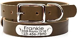 Mimi Green Leather with Personalized Name Plate Dog Collar, Olive, Large: 17 to 20-in neck, 3/4-in wide