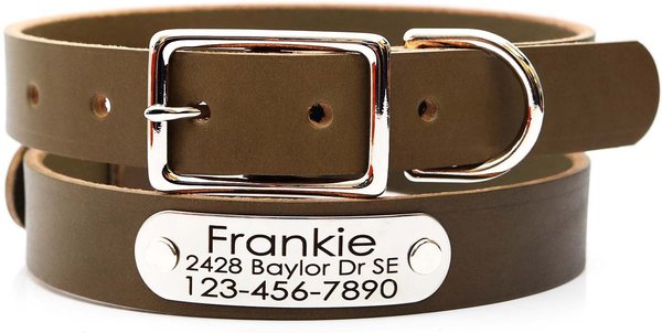 Mimi Green Leather with Personalized Name Plate Dog Collar