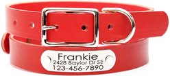 Mimi Green Leather with Personalized Name Plate Dog Collar, Red, Medium: 15 to 19-in neck, 1-in wide