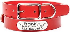 Mimi Green Leather with Personalized Name Plate Dog Collar, Red, Medium-Large: 18 to 22-in neck, 1-in wide