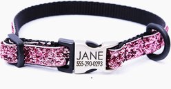 Mimi Green Mermaid Glitter Personalized Standard Toy Dog, Puppy & Cat Collar, Rose Gold, Small