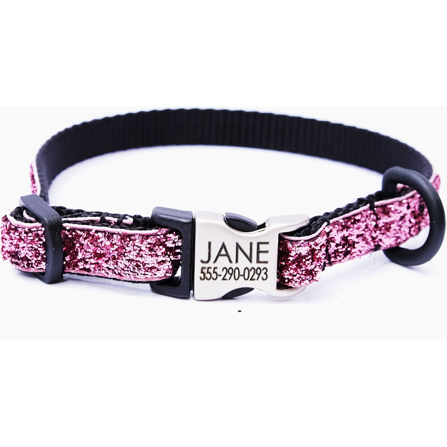 Mimi Green Mermaid Glitter Personalized Standard Toy Dog, Puppy & Cat Collar, Rose Gold, Small