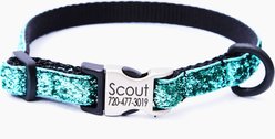 Mimi Green Mermaid Glitter Personalized Standard Toy Dog, Puppy & Cat Collar, Teal, Small