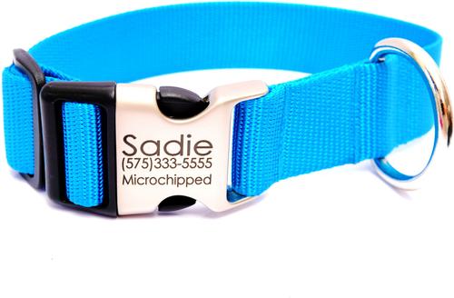 Show full view: Mimi Green Nylon Personalized Dog Collar + ID Tag, Peacock Blue, Large: 18 to 22-in neck, 1.5-in wide slide 1 of 3